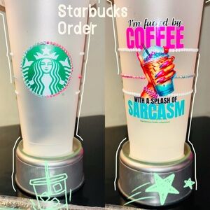Starbucks Tumbler w/ Colorful Graphics & rhinestones. Includes lid and straw.